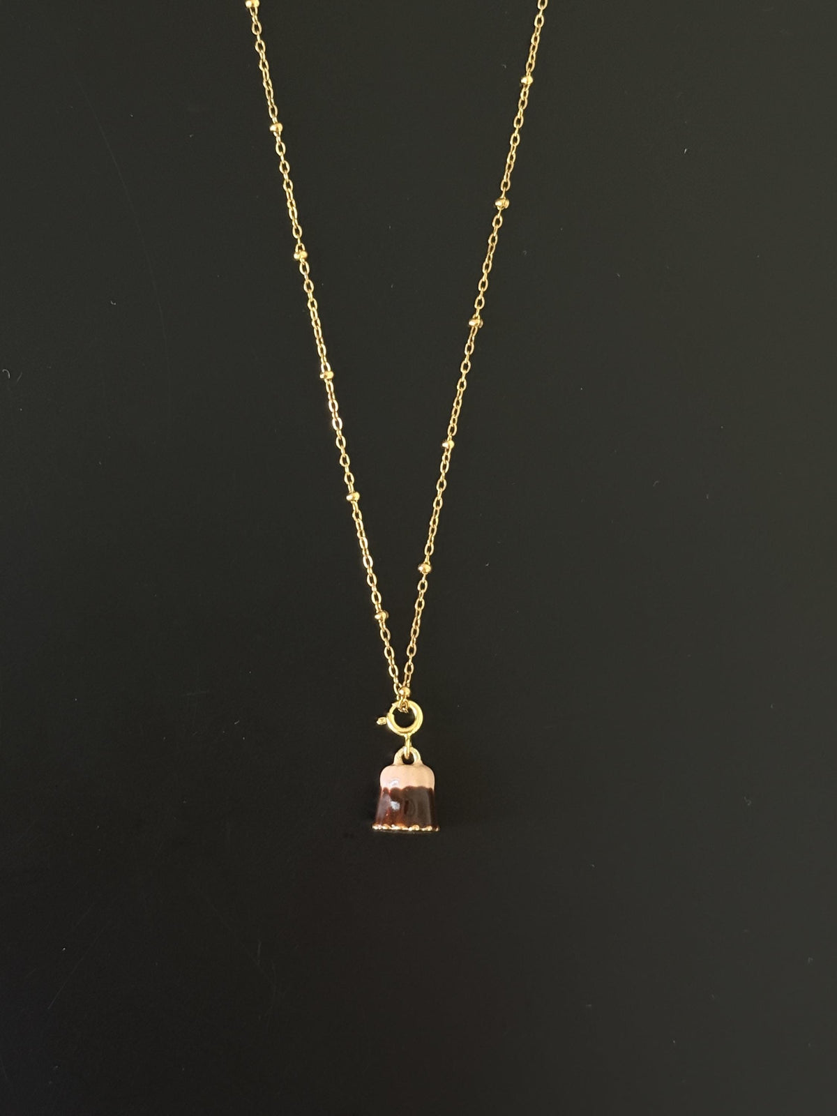 Handcrafted Enamel Pudding Charm, Whimsical Dessert Pendant, Dainty Jewelry, 18k Gold Plated Necklace Chain
