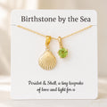 14K Gold Filled Shell Peridot Necklace, August Birthstone Jewelry, Real Gold, Coastal Ocean Jewelry, Green Gemstone Birthday Gift for Her