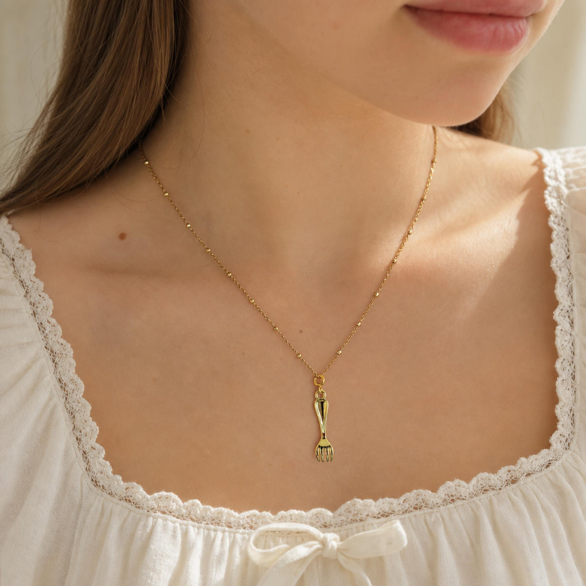 Handcrafted Fork Charm For Food Lovers, 18k Gold Plated Necklace