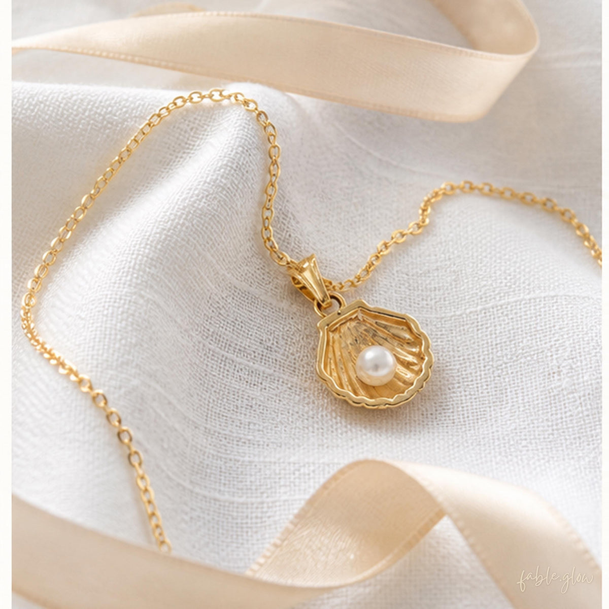 Freshwater Pearl Shell Necklace, 18k Gold Plated Sterling Silver, Coastal Beach Outfit, Summer Vacation Jewelry, Ocean Layering Necklace