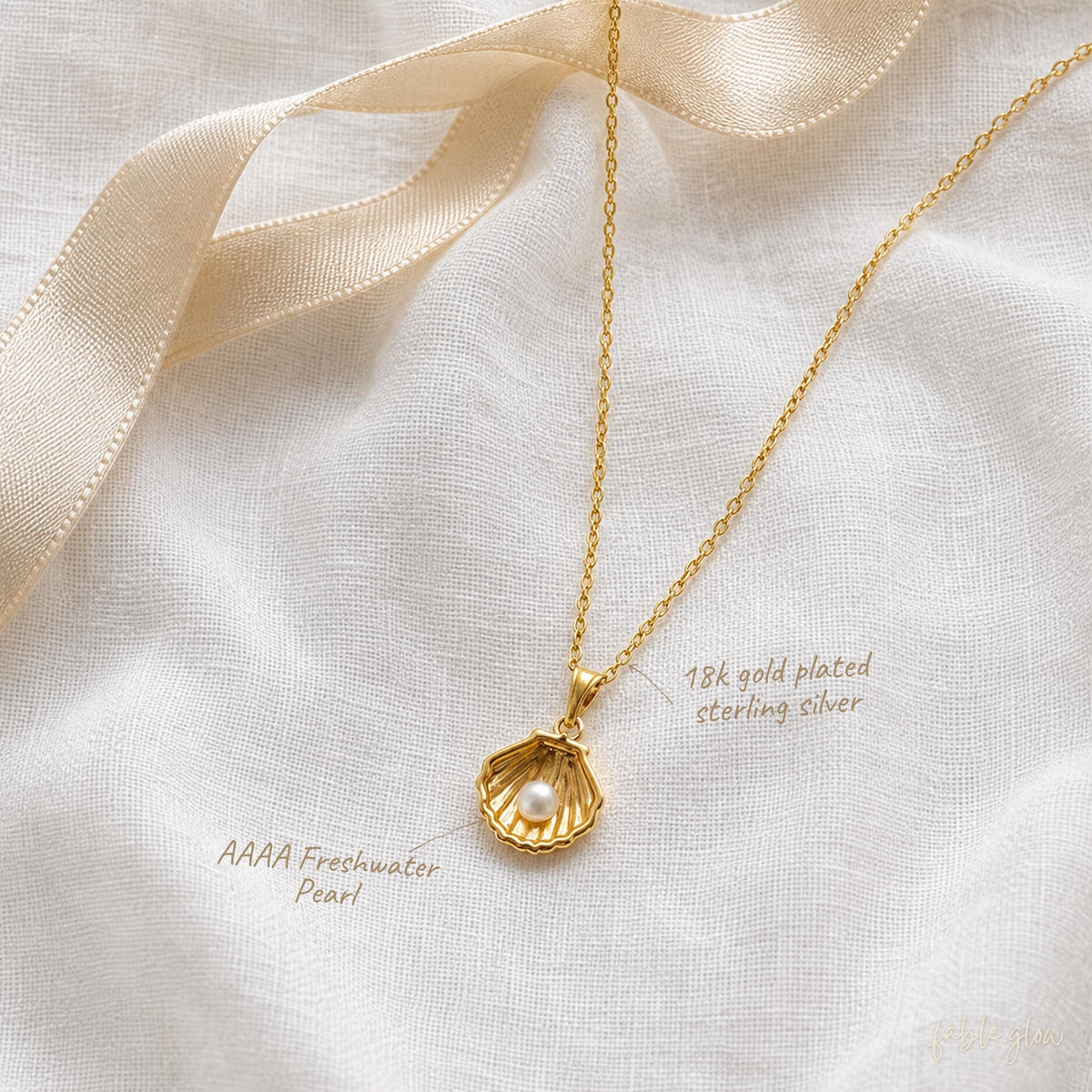 Freshwater Pearl Shell Necklace, 18k Gold Plated Sterling Silver, Coastal Beach Outfit, Summer Vacation Jewelry, Ocean Layering Necklace