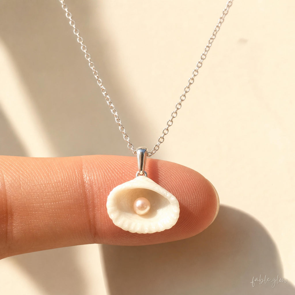 Seashell with Freshwater Pink Pearl Necklace, Dainty Silver Pearl Pendant, Coastal Cruise Jewelry, Beach Wedding Guest Necklace