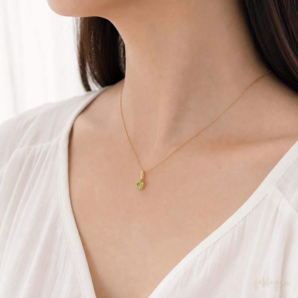 Natural Peridot Necklace, August Birthstone, 14K Gold Filled Real Gold Necklace, Green Gemstone Pendant, Birthday Gift for Her