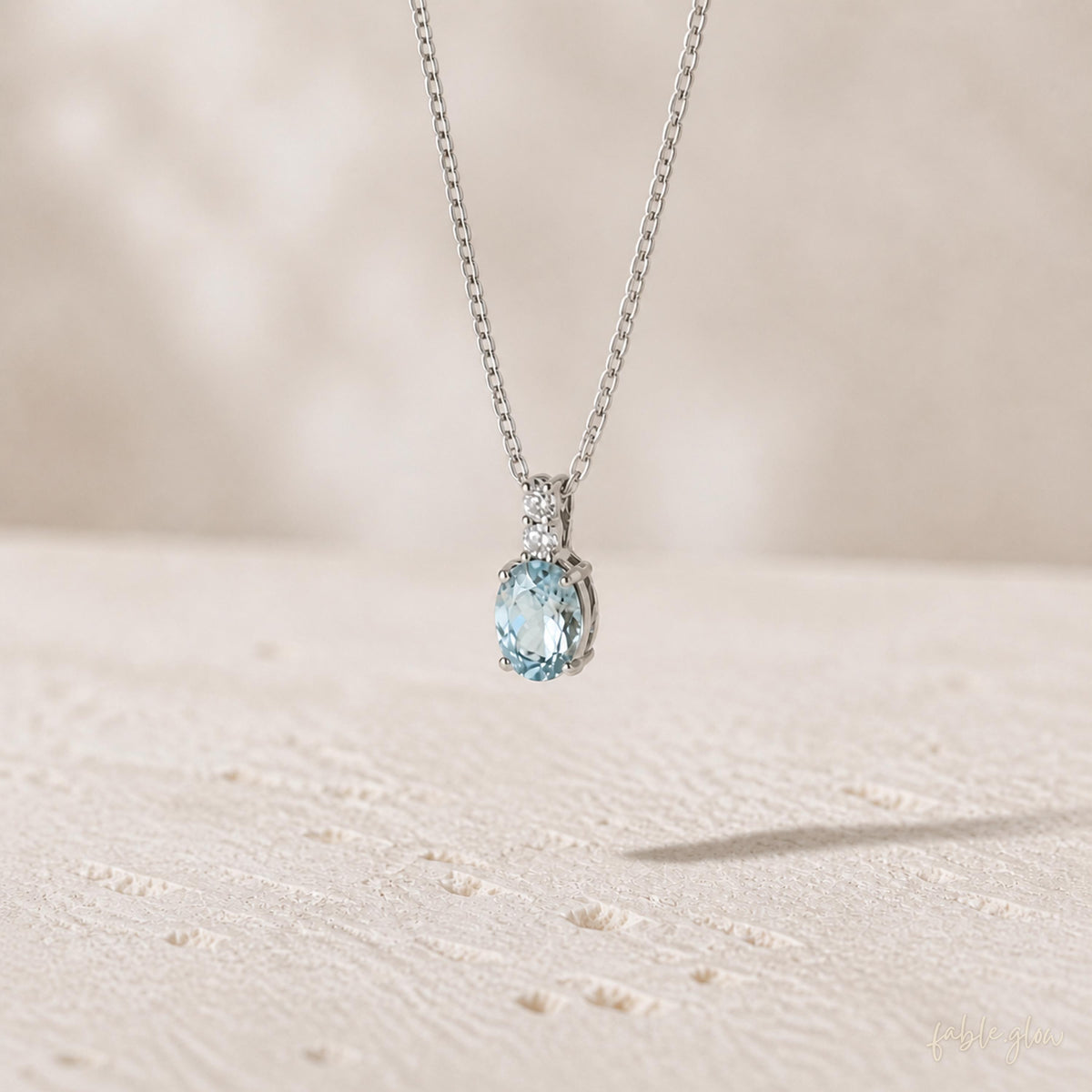 Natural Aquamarine Oval Necklace, March Birthstone Birthday Gift for Her, 14K White Gold, Something Blue Bridal Gift, Icy Blue Gemstone