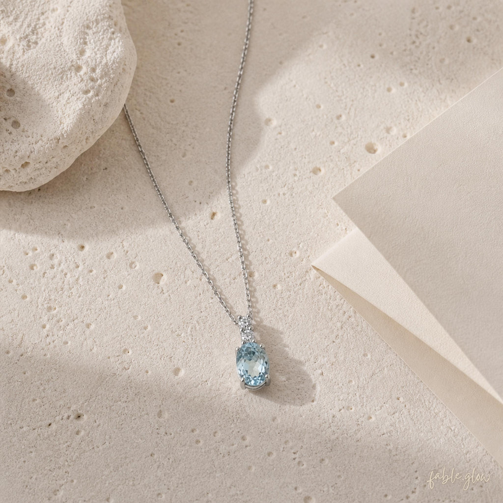Something Blue Necklace for Bride, Natural Aquamarine Gemstone Necklace, 18K White Gold Plated, Wedding Day Bridal Gift, Maid of Honor Gift