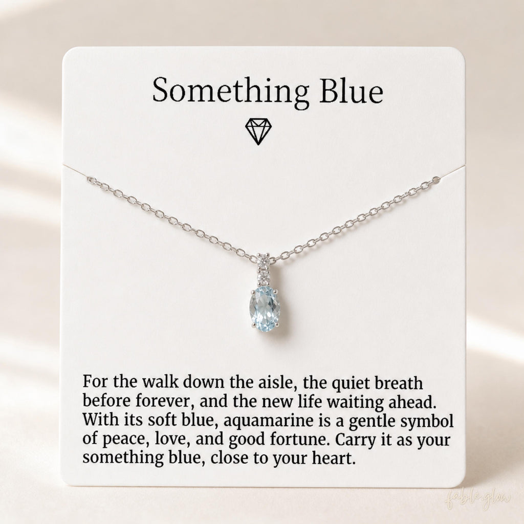 Something Blue Necklace for Bride, Natural Aquamarine Gemstone Necklace, 18K White Gold Plated, Wedding Day Bridal Gift, Maid of Honor Gift