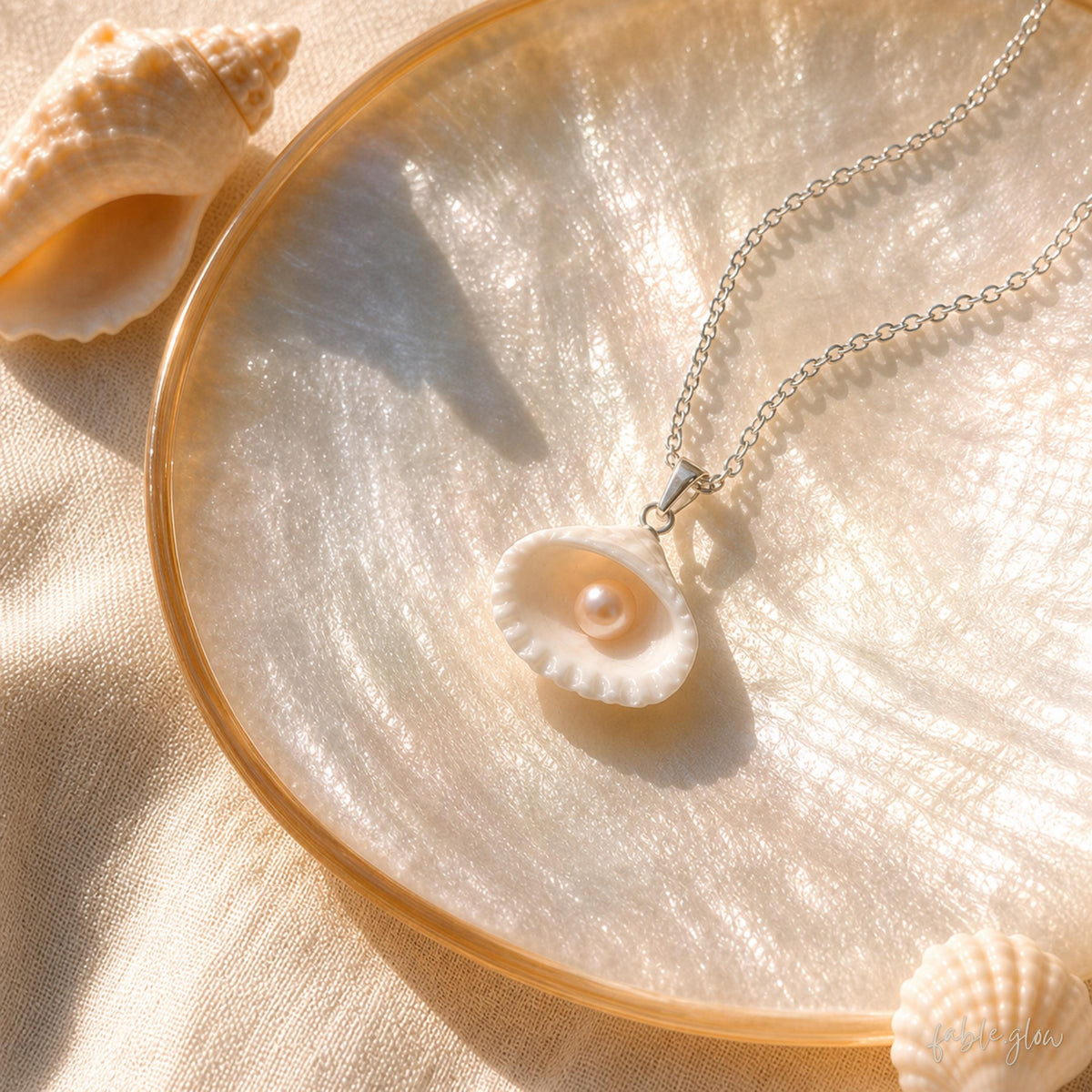 Seashell with Freshwater Pink Pearl Necklace, Dainty Silver Pearl Pendant, Coastal Cruise Jewelry, Beach Wedding Guest Necklace