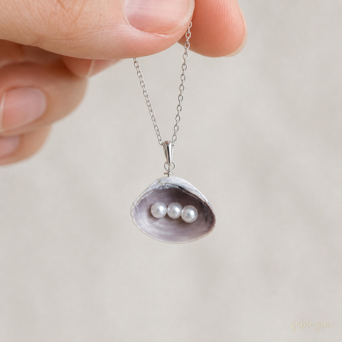Lavender Seashell Necklace with Freshwater Pearls, 18K White Gold Plated Silver Chain, Mermaidcore Coastal Statement Jewelry, Beach Wedding