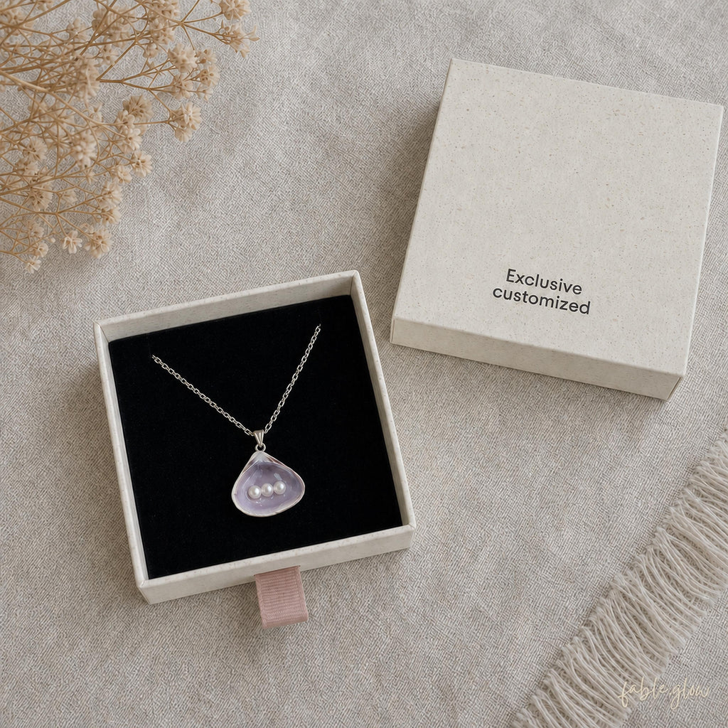 Lavender Seashell Necklace with Freshwater Pearls, 18K White Gold Plated Silver Chain, Mermaidcore Coastal Statement Jewelry, Beach Wedding