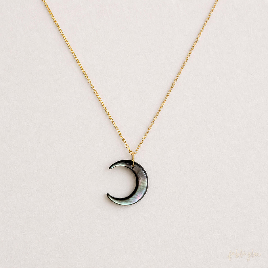 Black Mother of Pearl Moon Necklace, Female Business Owner CEO Founder Jewelry, Promotion Gift for Her, Gift for Women Who have Everything