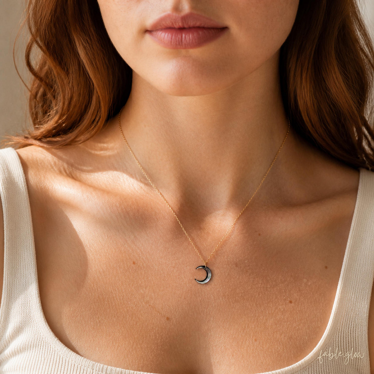 Black Mother of Pearl Moon Necklace, Female Business Owner CEO Founder Jewelry, Promotion Gift for Her, Gift for Women Who have Everything