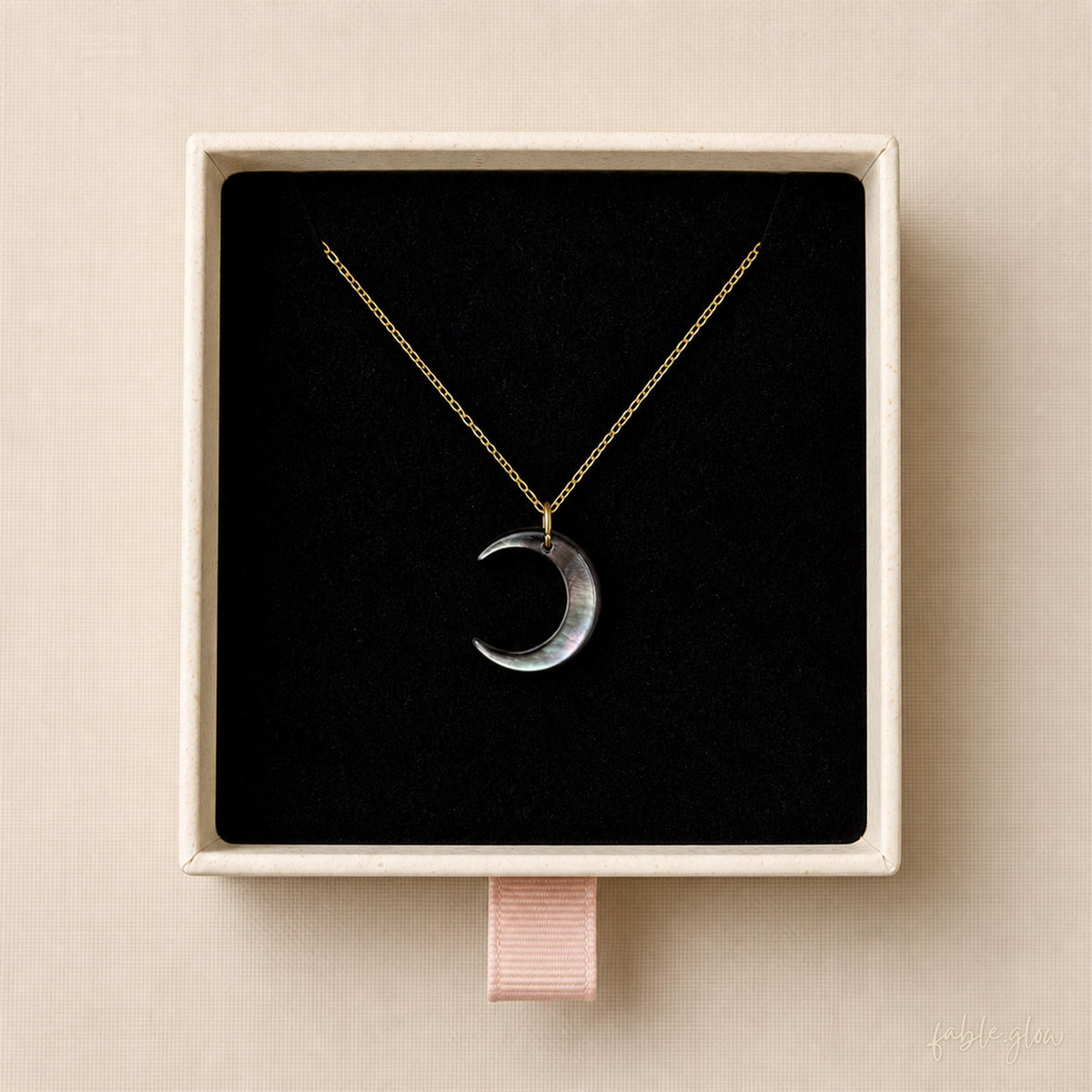 Black Mother of Pearl Moon Necklace, Dainty Gold Crescent Pendant, Minimalist Celestial Jewelry for Work, Gold Layering Necklace
