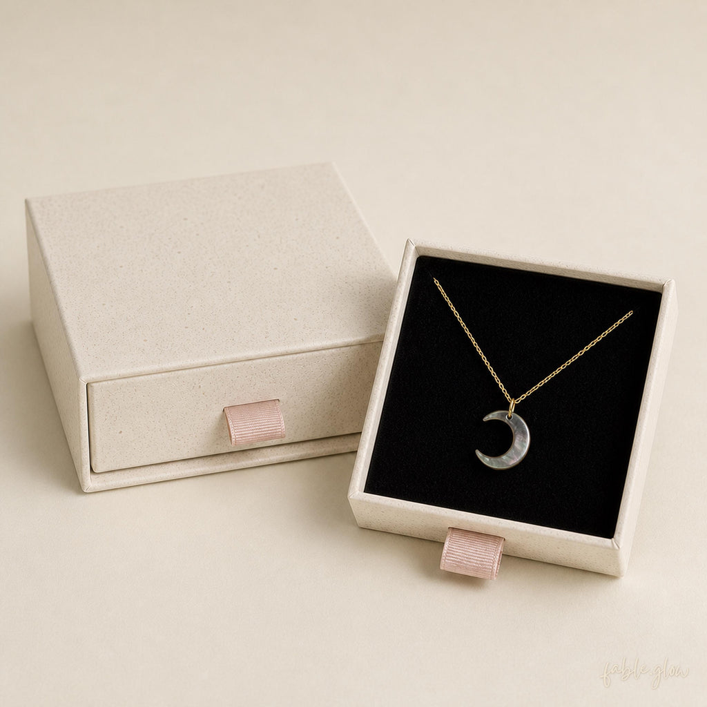 Black Mother of Pearl Moon Necklace, Dainty Gold Crescent Pendant, Minimalist Celestial Jewelry for Work, Gold Layering Necklace