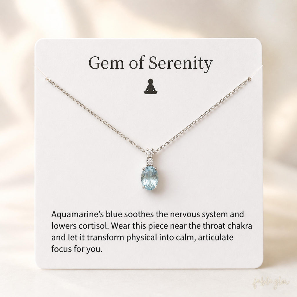 Natural Aquamarine Necklace, March Birthstone Jewelry, Dainty Blue Gemstone Crystal Healing Pendant, Real White Gold, Anxiety Relief Gift