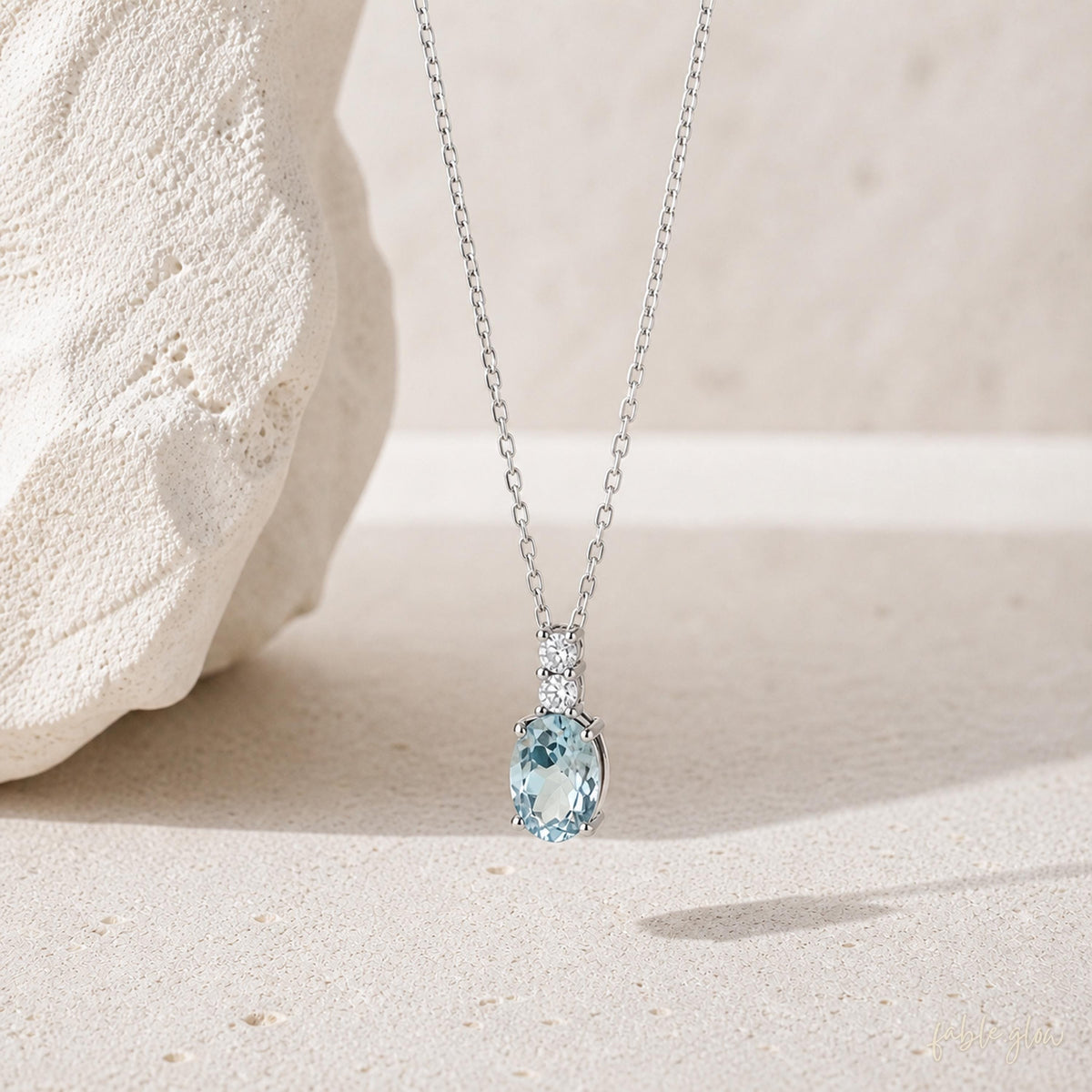 Natural Aquamarine Necklace, March Birthstone Jewelry, Dainty Blue Gemstone Crystal Healing Pendant, Real White Gold, Anxiety Relief Gift