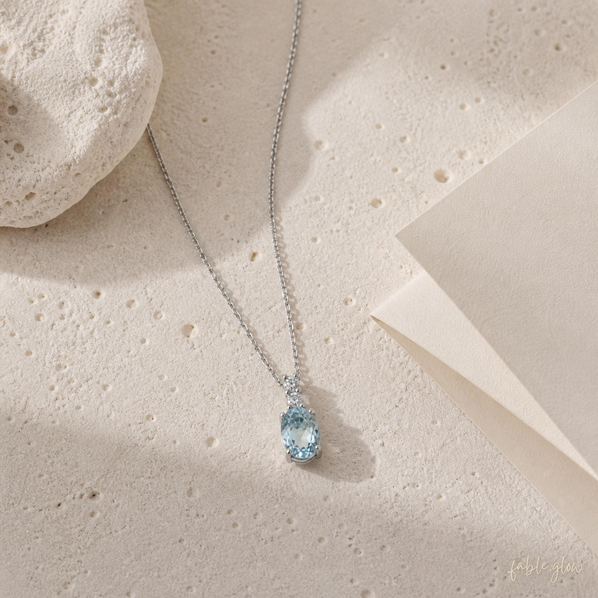 Natural Aquamarine Necklace, March Birthstone Jewelry, Dainty Blue Gemstone Crystal Healing Pendant, Real White Gold, Anxiety Relief Gift