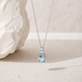 Natural Aquamarine Oval Necklace, March Birthstone Birthday Gift for Her, 14K White Gold, Something Blue Bridal Gift, Icy Blue Gemstone