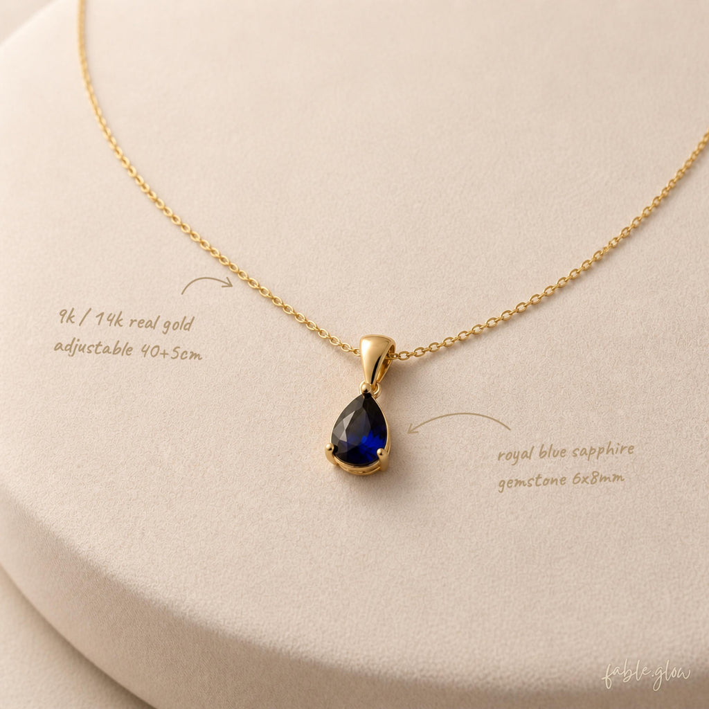 Royal Blue Sapphire, September Birthstone Necklace, 14k Real Solid Gold, Birthday Gift for Her, Dainty Gemstone Pendant, Wife Daughter Gift