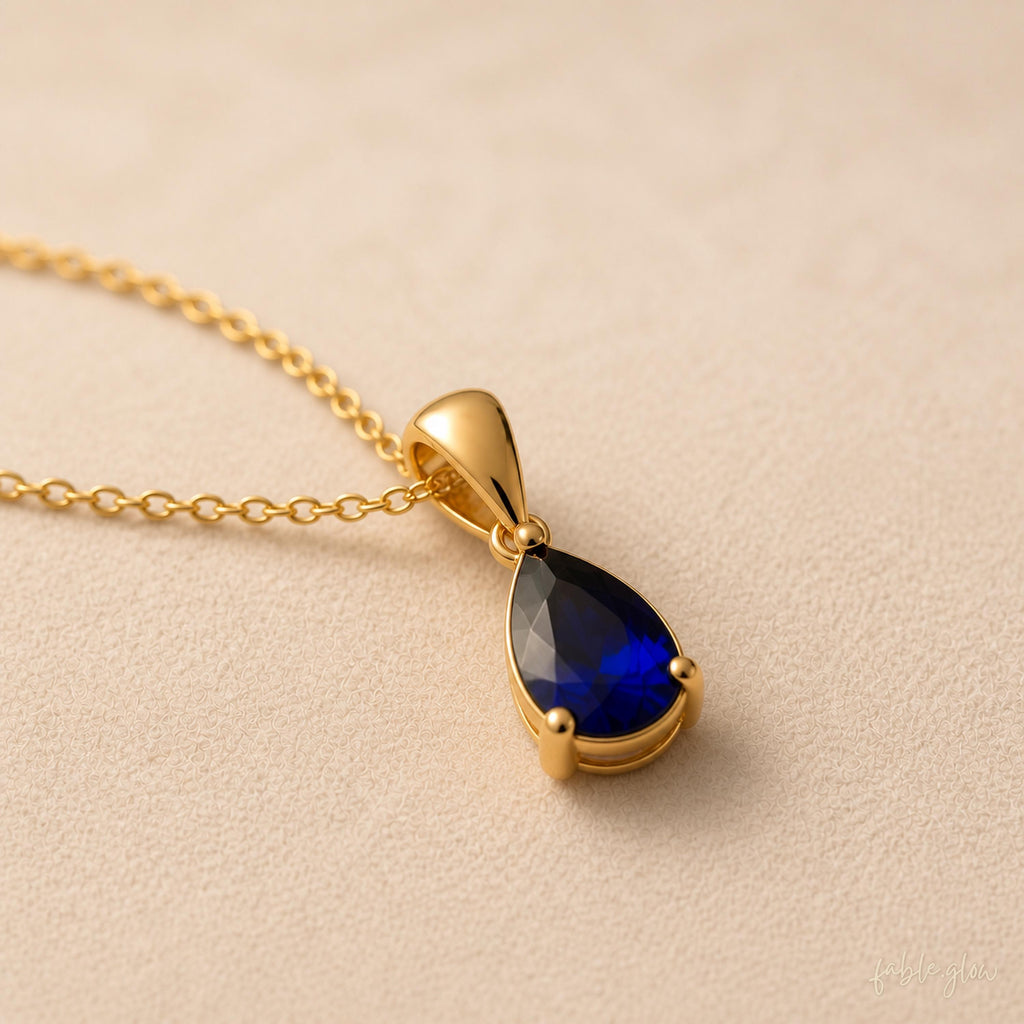 Royal Blue Sapphire, September Birthstone Necklace, 14k Real Solid Gold, Birthday Gift for Her, Dainty Gemstone Pendant, Wife Daughter Gift