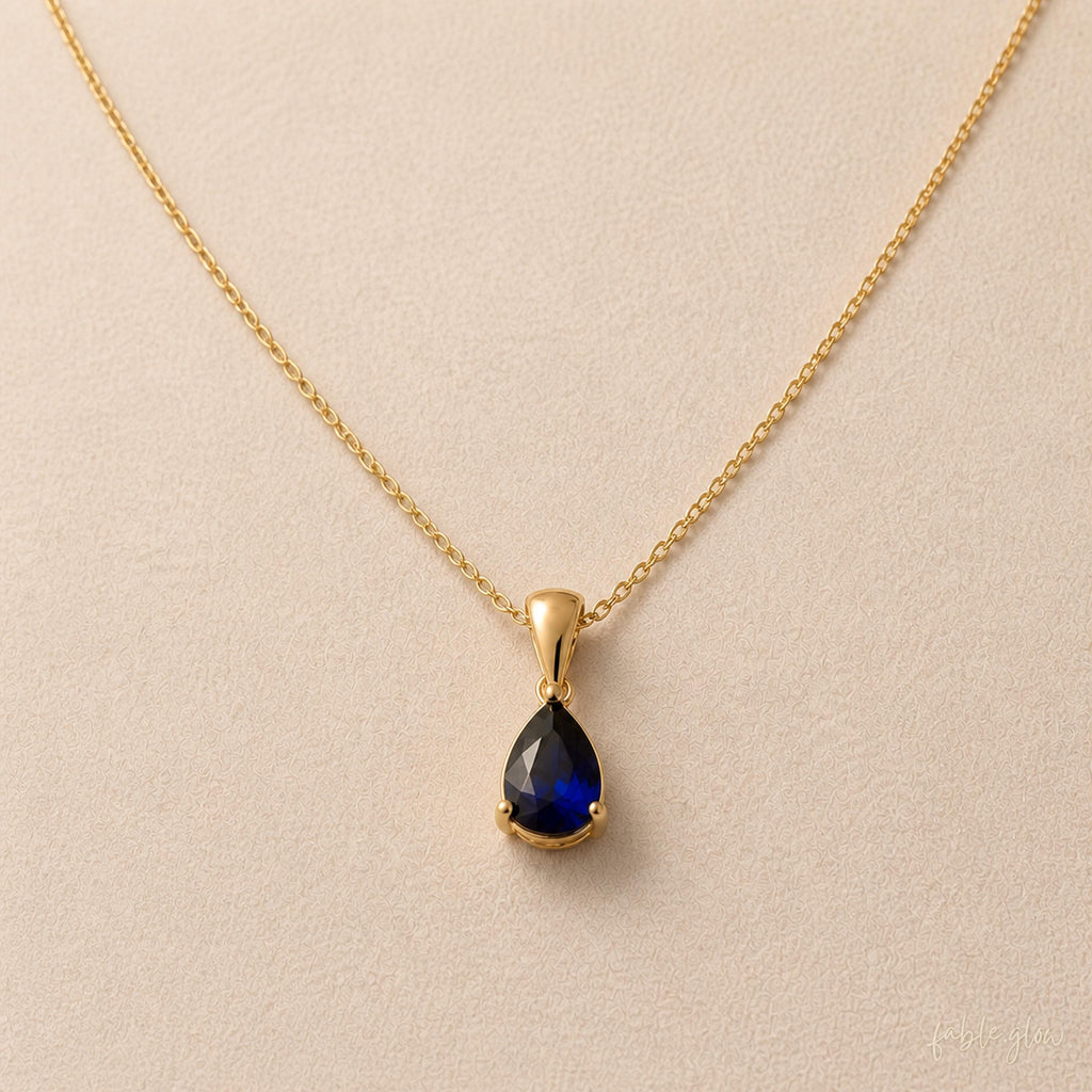Royal Blue Sapphire, September Birthstone Necklace, 14k Real Solid Gold, Birthday Gift for Her, Dainty Gemstone Pendant, Wife Daughter Gift