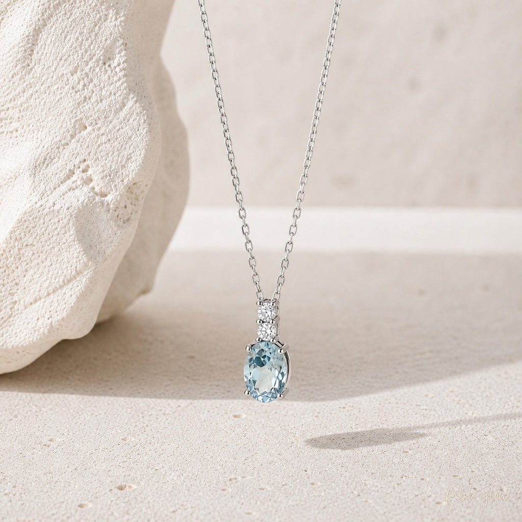 Something Blue Necklace for Bride, Natural Aquamarine Gemstone Necklace, 18K White Gold Plated, Wedding Day Bridal Gift, Maid of Honor Gift