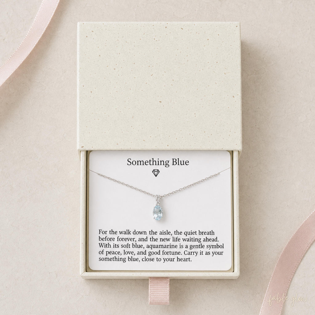 Something Blue Necklace for Bride, Natural Aquamarine Gemstone Necklace, 18K White Gold Plated, Wedding Day Bridal Gift, Maid of Honor Gift