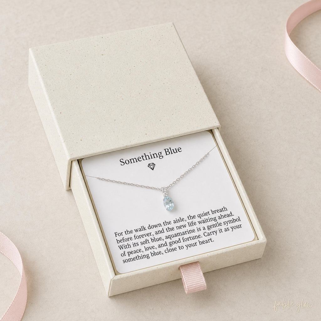 Something Blue Necklace for Bride, Natural Aquamarine Gemstone Necklace, 18K White Gold Plated, Wedding Day Bridal Gift, Maid of Honor Gift