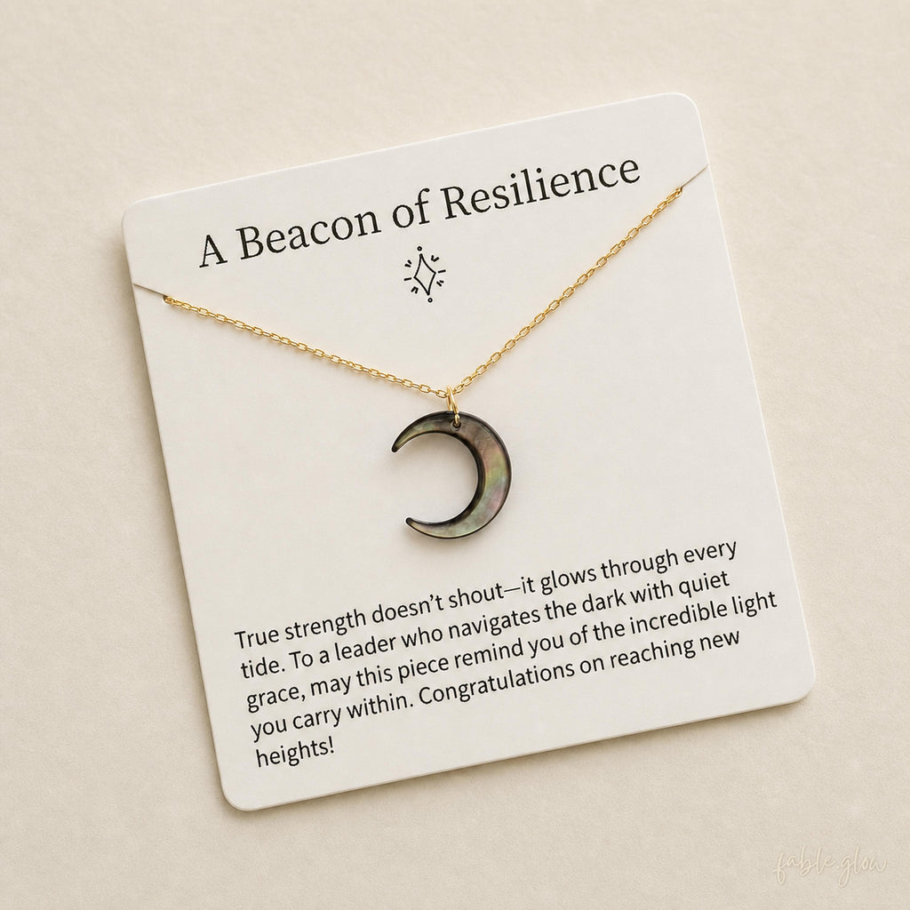 Black Mother of Pearl Moon Necklace, Female Business Owner CEO Founder Jewelry, Promotion Gift for Her, Gift for Women Who have Everything