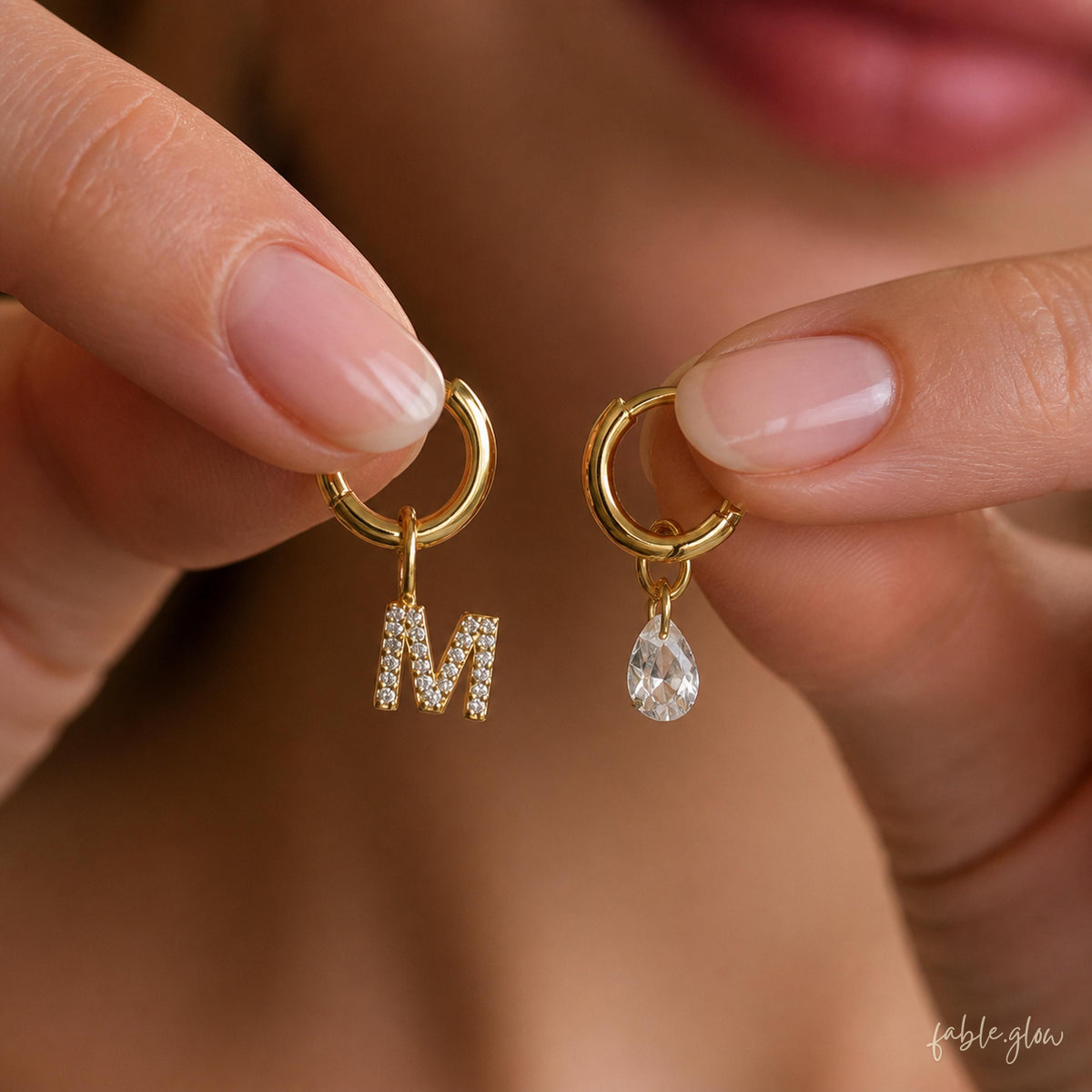 Personalized Initial Name Teardrop Huggies Earrings, 14K Real Solid Gold Filled Hoop, Dainty CZ Drop, Custom Jewelry Birthday Gift for Her