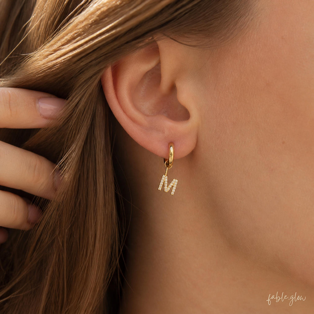 Personalized Initial Name Teardrop Huggies Earrings, 14K Real Solid Gold Filled Hoop, Dainty CZ Drop, Custom Jewelry Birthday Gift for Her