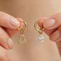 Custom Zodiac Huggie Earrings with CZ Teardrop, 14K Real Solid Gold Filled Astrology Earrings, Virgo Libra Scorpio Birthday Gift for Her