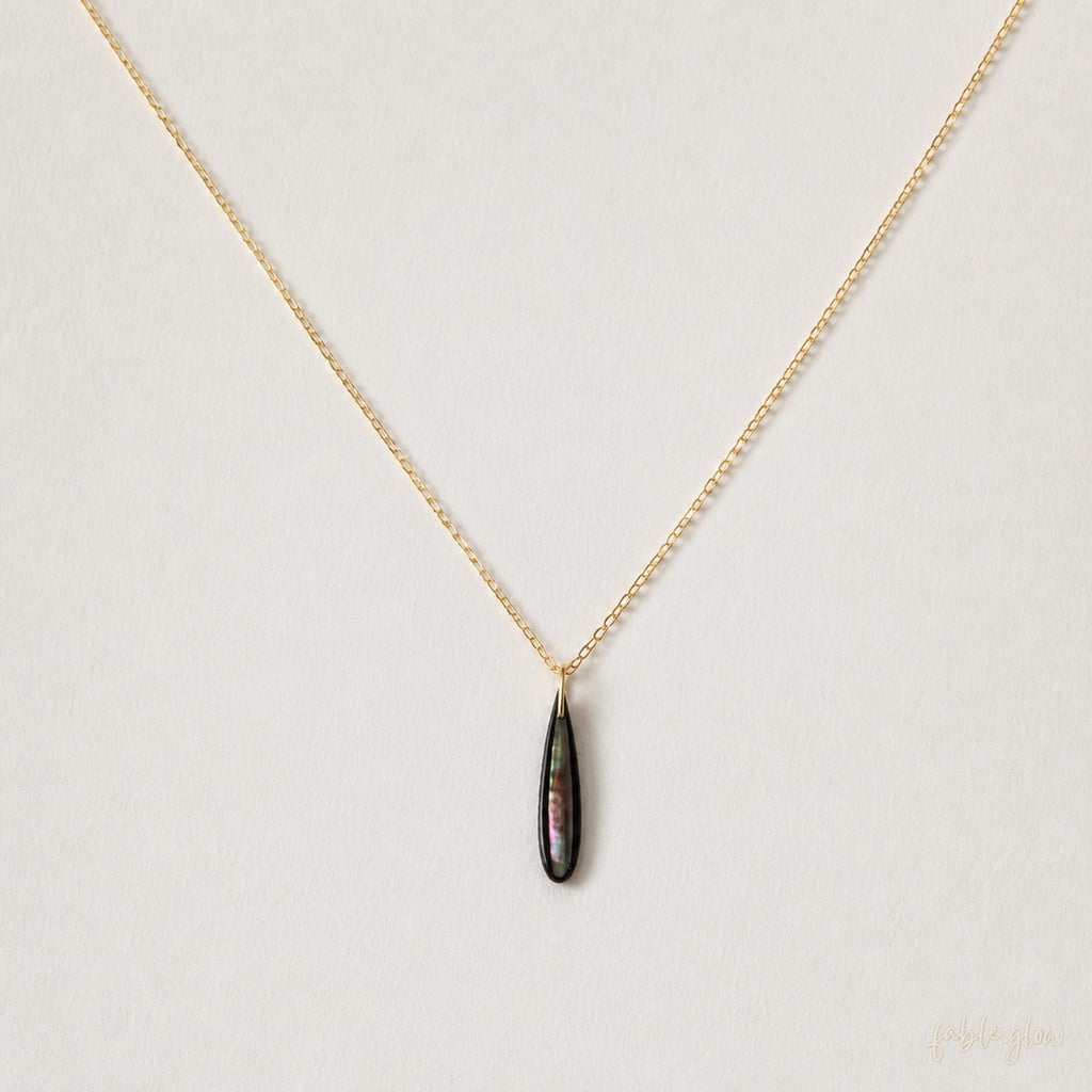 Black Mother of Pearl Drop Necklace, Minimalist 14K Gold Filled Teardrop Pendant, New Start Beginning Gift, Back to School Gift for Her