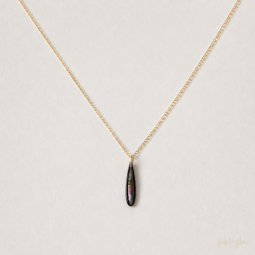 Black Mother of Pearl Drop Necklace, Minimalist 14K Gold Filled Teardrop Pendant, New Start Beginning Gift, Back to School Gift for Her