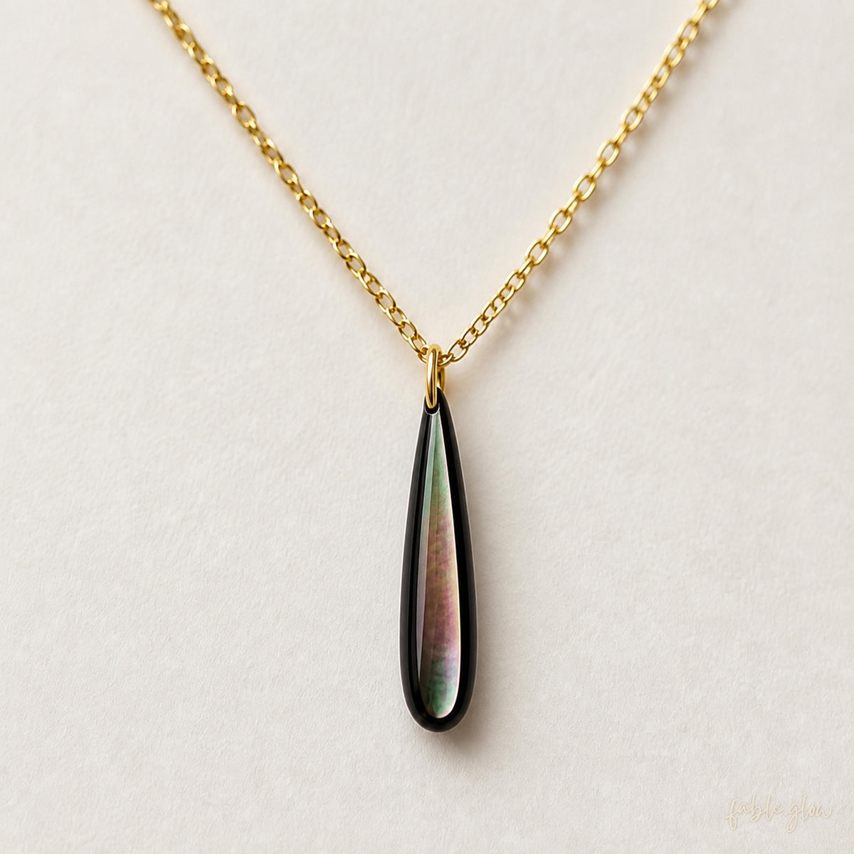 Black Mother of Pearl Drop Necklace, Minimalist 14K Gold Filled Teardrop Pendant, New Start Beginning Gift, Back to School Gift for Her