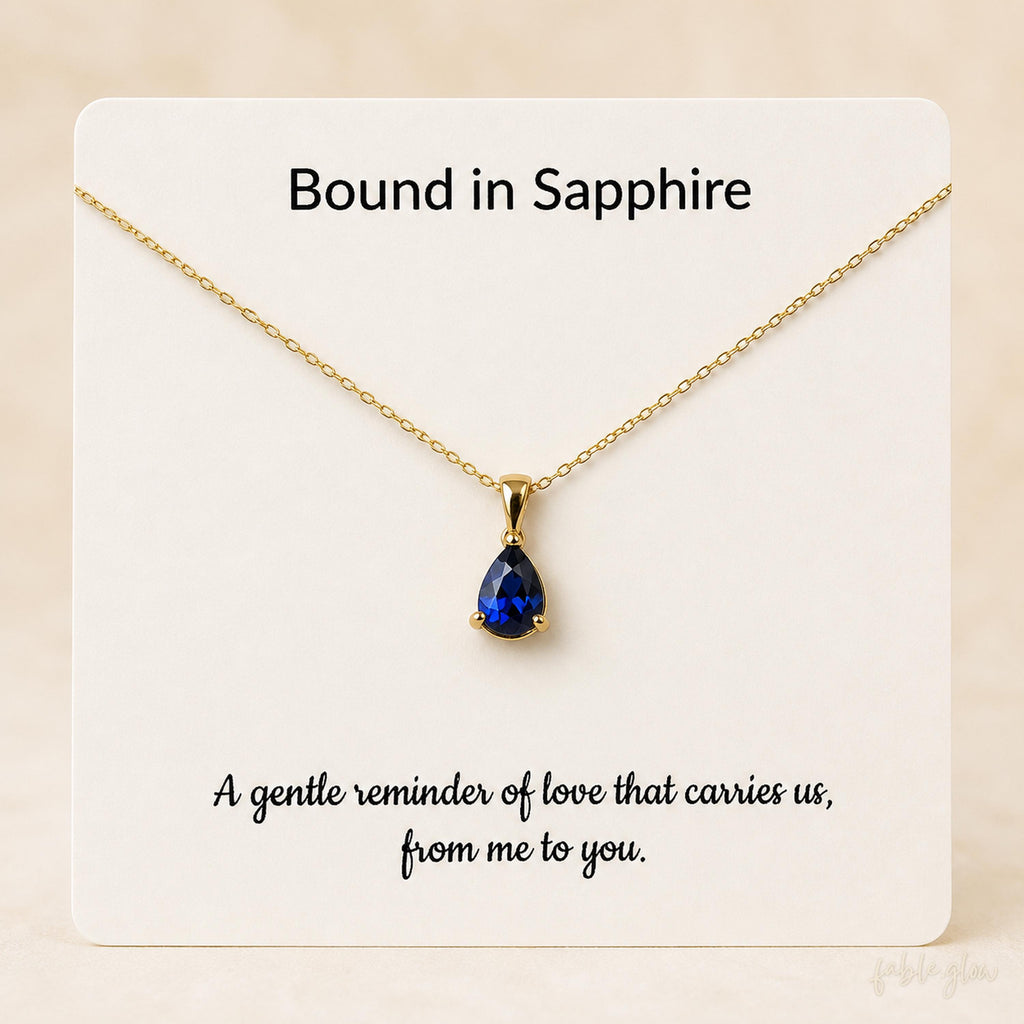 Sapphire Necklace for Wife Girlfriend, 14K Solid Gold, Anniversary Gift for Her, Romantic September Birthday Gift, Long Distance Love Couple