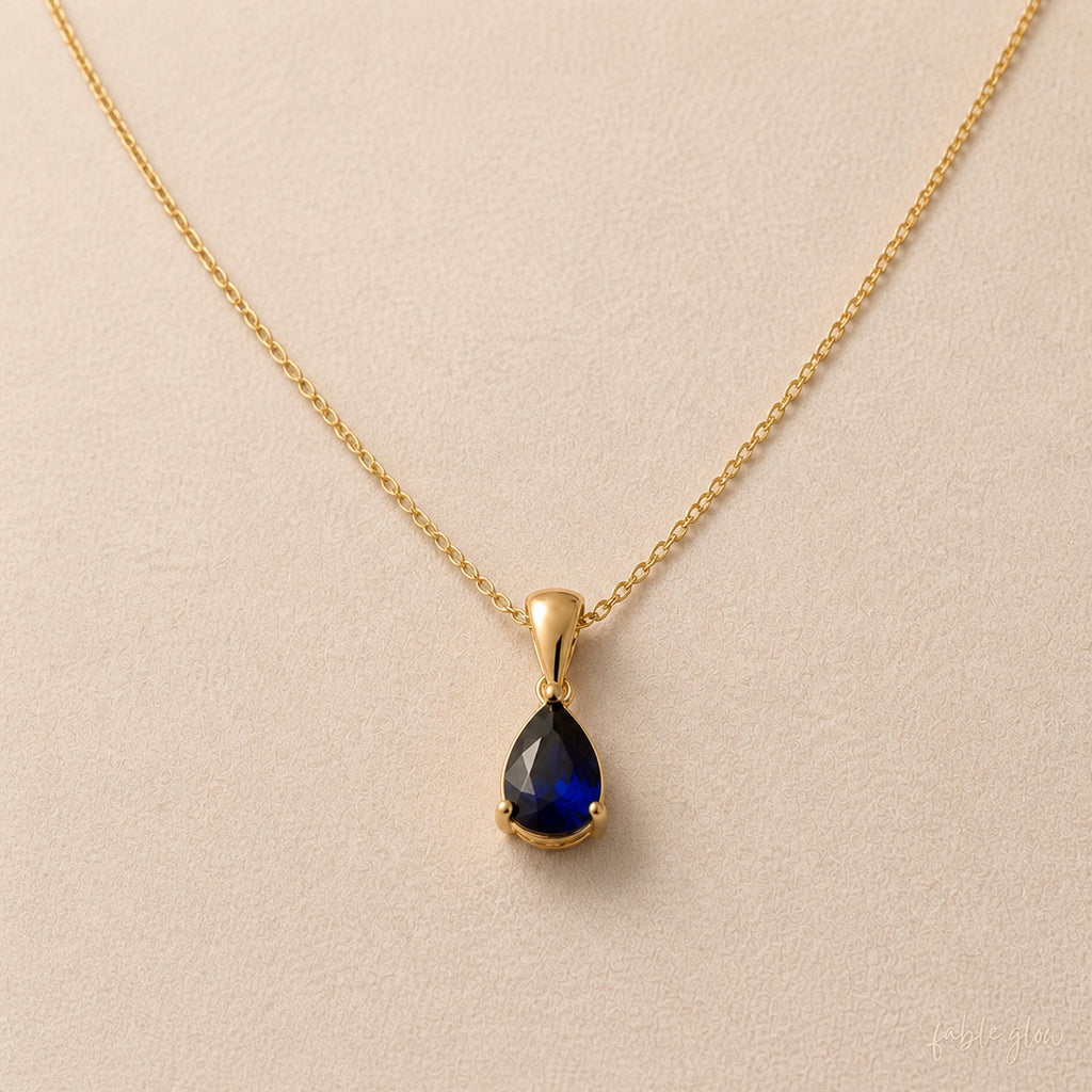 Sapphire Necklace for Wife Girlfriend, 14K Solid Gold, Anniversary Gift for Her, Romantic September Birthday Gift, Long Distance Love Couple