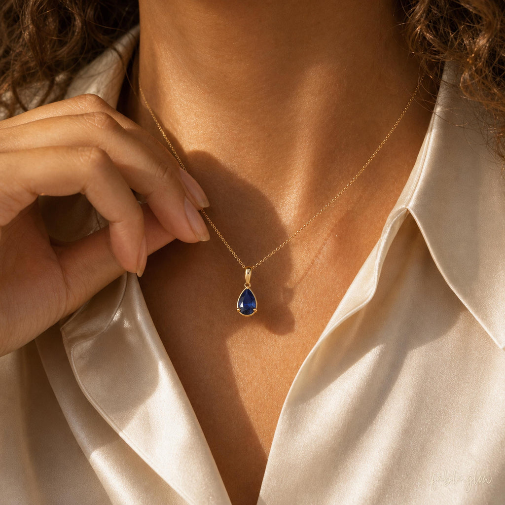 Sapphire Necklace for Wife Girlfriend, 14K Solid Gold, Anniversary Gift for Her, Romantic September Birthday Gift, Long Distance Love Couple