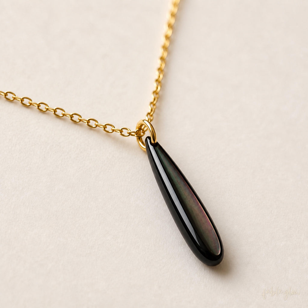 Divorce Gift for Women, Black Mother of Pearl Drop Necklace, New Start Beginning Gift, New Chapter, Moving On Gift for Her, 14K Gold Filled