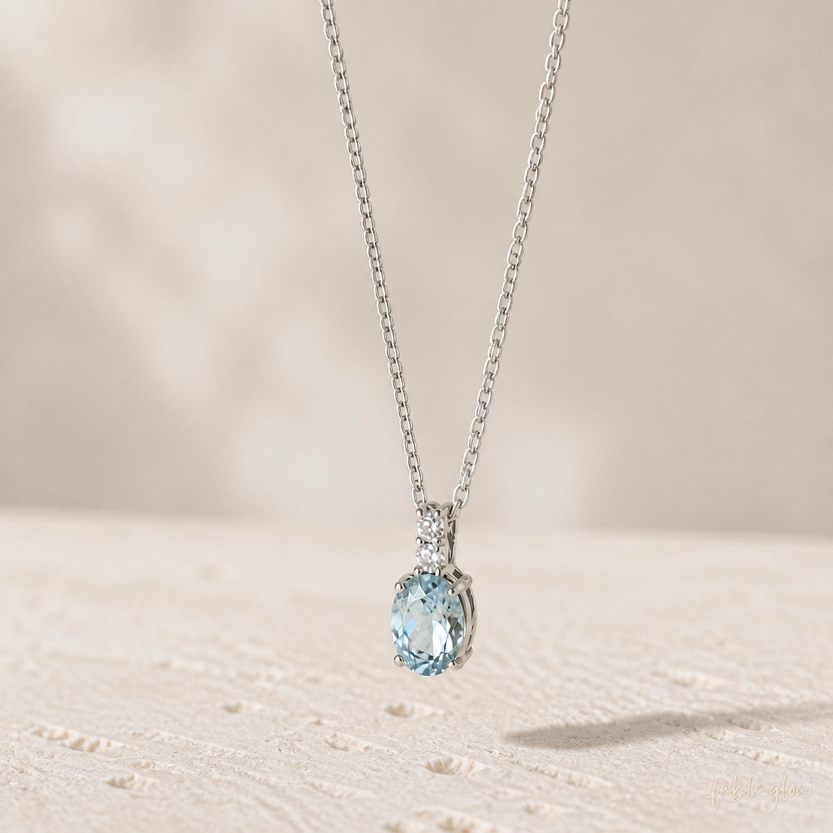 Natural Aquamarine Necklace, March Birthstone Jewelry, Dainty Blue Gemstone Crystal Healing Pendant, Real White Gold, Anxiety Relief Gift
