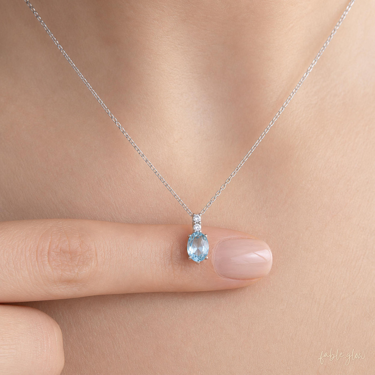 Natural Aquamarine Necklace, March Birthstone Jewelry, Dainty Blue Gemstone Crystal Healing Pendant, Real White Gold, Anxiety Relief Gift