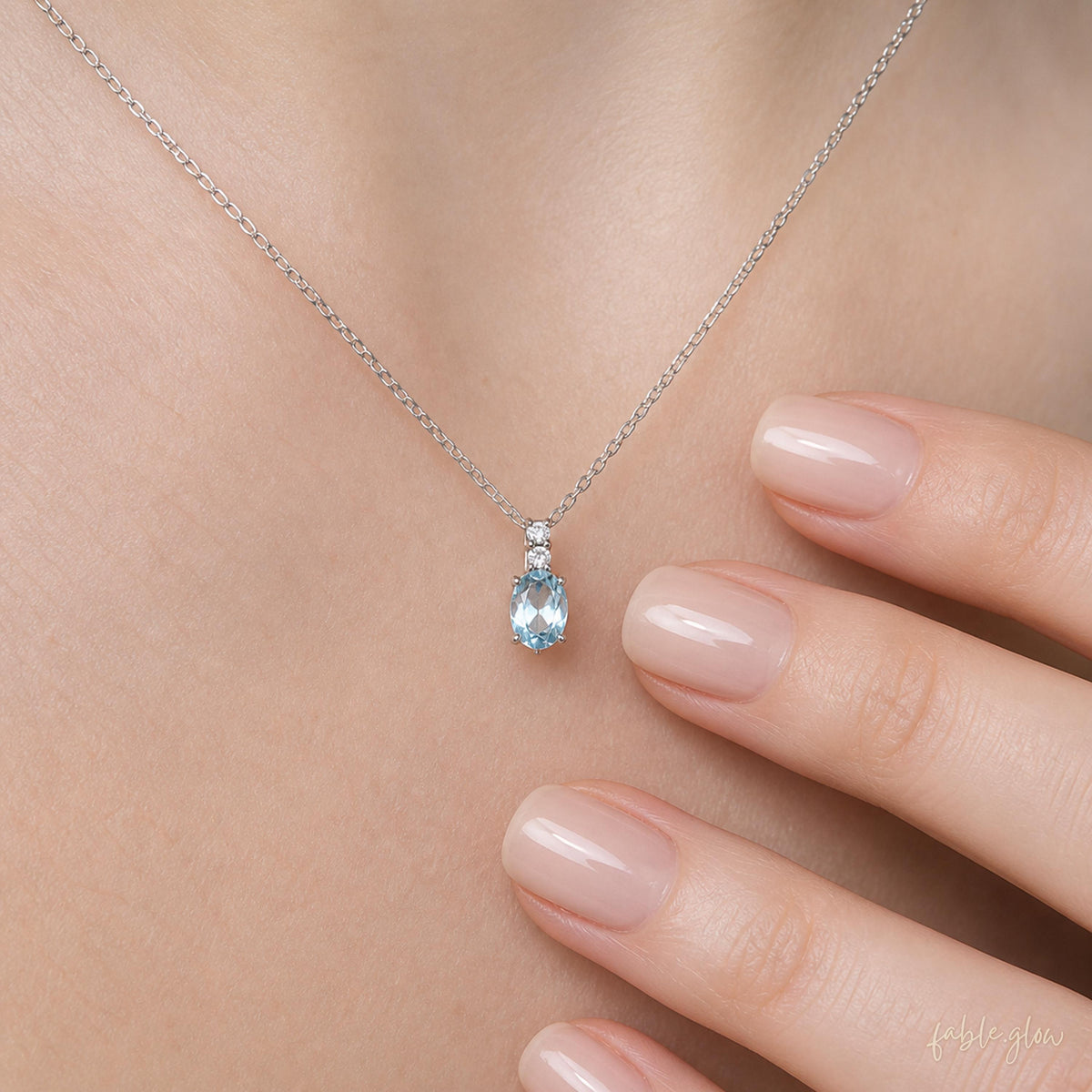 Natural Aquamarine Necklace, March Birthstone Jewelry, Dainty Blue Gemstone Crystal Healing Pendant, Real White Gold, Anxiety Relief Gift
