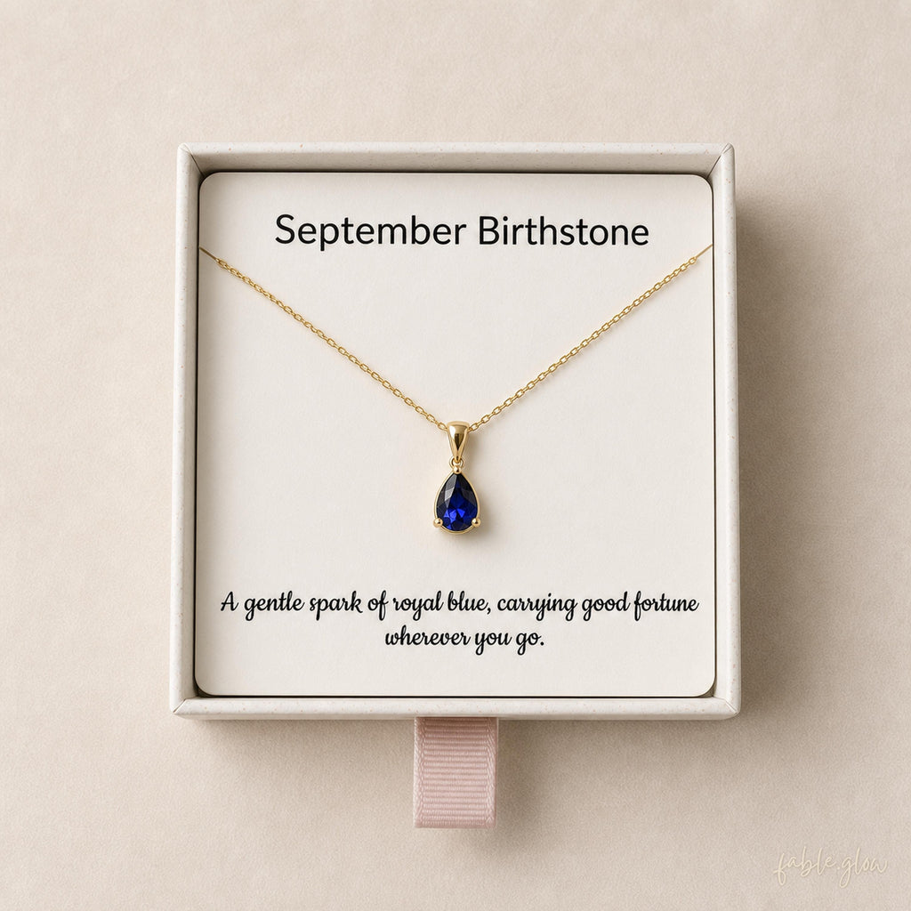 Royal Blue Sapphire, September Birthstone Necklace, 14k Real Solid Gold, Birthday Gift for Her, Dainty Gemstone Pendant, Wife Daughter Gift