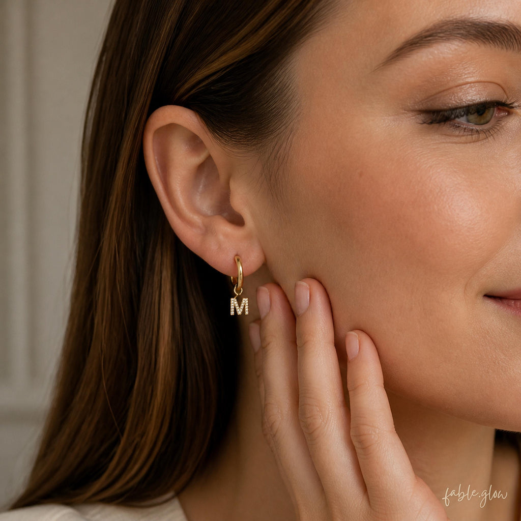 Personalized Initial Name Teardrop Huggies Earrings, 14K Real Solid Gold Filled Hoop, Dainty CZ Drop, Custom Jewelry Birthday Gift for Her