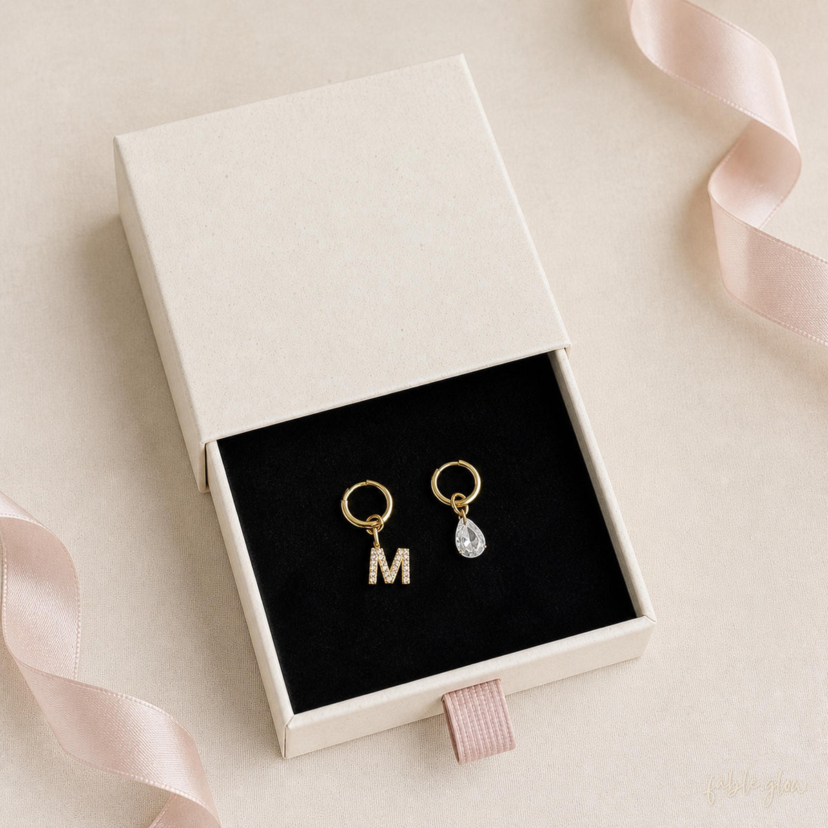 Personalized Initial Name Teardrop Huggies Earrings, 14K Real Solid Gold Filled Hoop, Dainty CZ Drop, Custom Jewelry Birthday Gift for Her