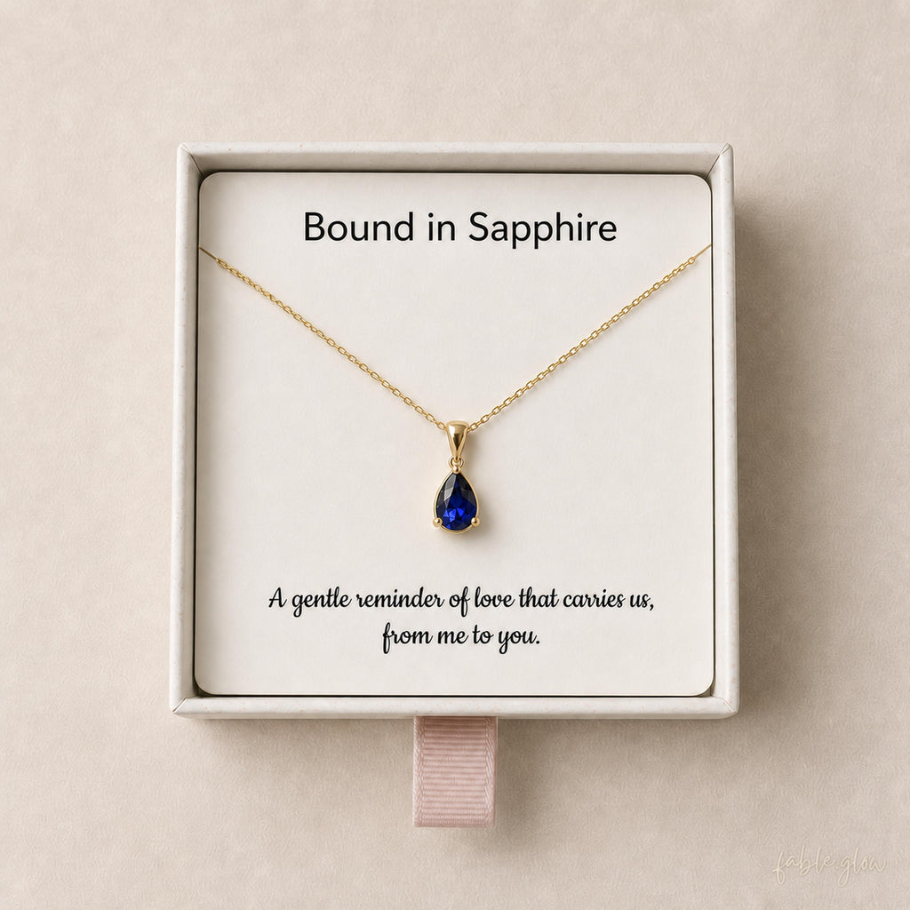 Sapphire Necklace for Wife Girlfriend, 14K Solid Gold, Anniversary Gift for Her, Romantic September Birthday Gift, Long Distance Love Couple
